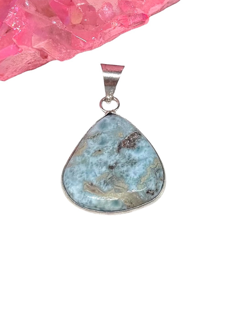Larimar Necklace Pendant 925 Sterling Silver Overlay Blue Teardrop Stone